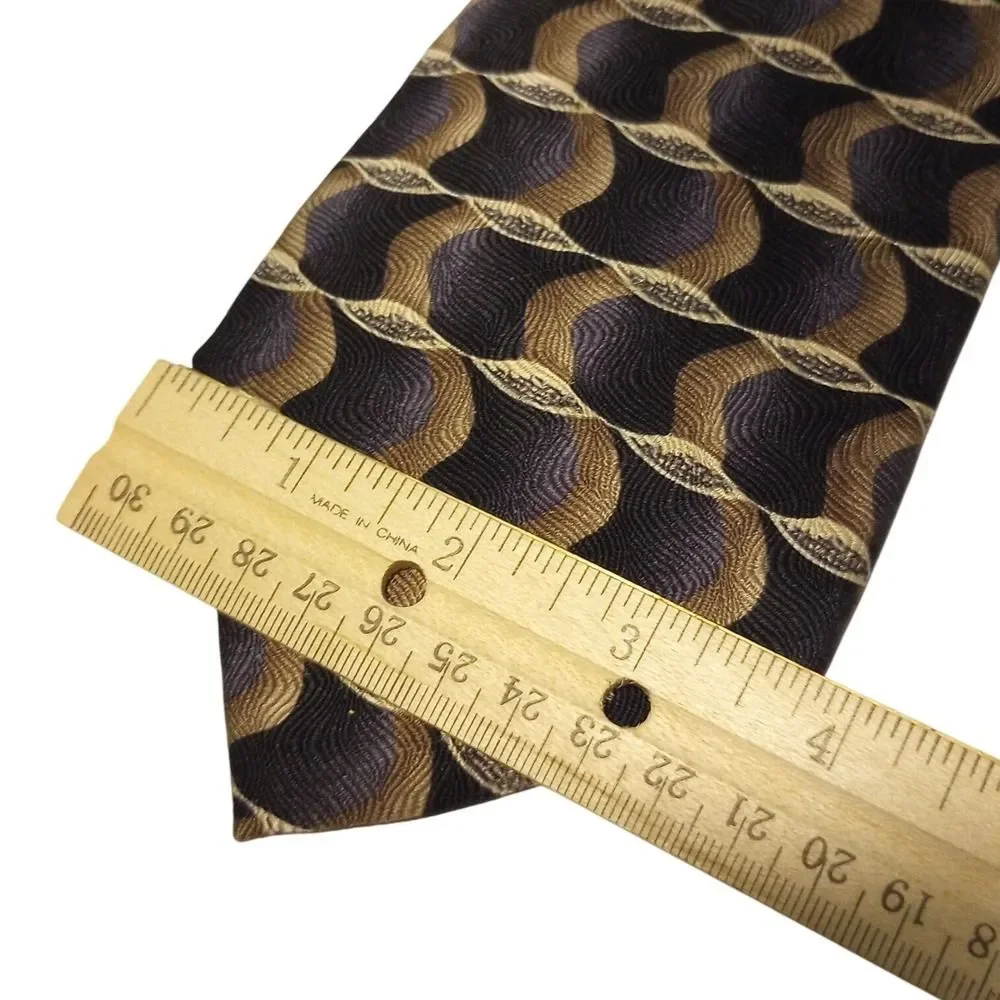 Manzoni Mens Silk Tie‎ Geometric Wave Pattern Made in Italy Handmade